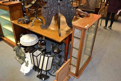 Lot 1490 - A Victorian pine kitchen table, width 122cm and a small glazed display cabinet, width 70cm