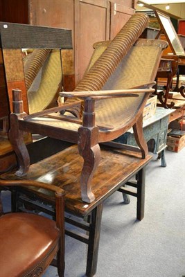 Lot 1493 - A hardwood planter chair, Chinese low table, modern metal framed mirror and a decorative wooden...