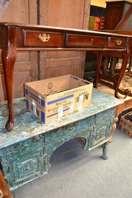 Lot 1494 - A painted hardwood kneehole desk, width 127cm, a painted two tier side table and a modern...