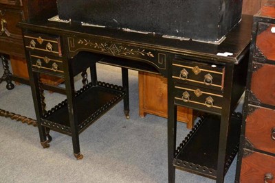 Lot 1510 - Small ebonised aesthetic movement lady's desk by Edward & Sons Newcastle  - 'button' label  in...