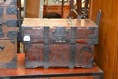 Lot 1513 - A Chinese wood and iron strong box, 19th century rectangular, with adjustable long side...