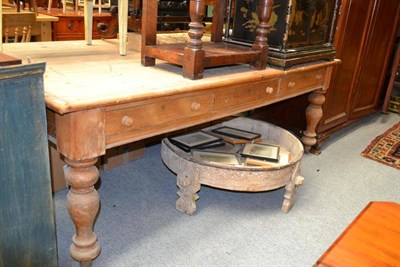 Lot 1518 - A large Victorian pine kitchen table, fitted drawers, length 210cm