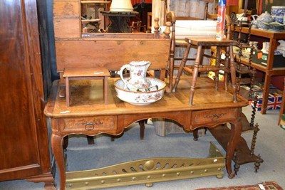 Lot 1523 - French writing table with fitted two drawers and cabriole legs, length 159cm and a ladder back...