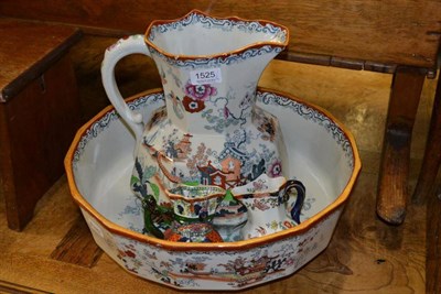 Lot 1525 - A Masons ironstone wash jug and basin and two small jugs