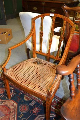 Lot 1528 - Painted satinwood armchair with caned seat, width 52cm