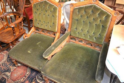 Lot 1530 - A oak Gothic style armchair, width 65cm and a matching single chair