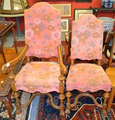 Lot 1555 - A walnut open armchair, in 17th century style on Spanish paw feet and a single dining chair to...