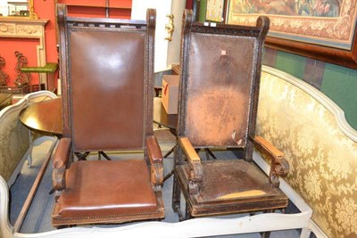 Lot 1559 - Pair of Victorian oak armchairs, height 153cm