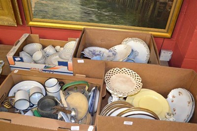 Lot 1593 - Four boxes of assorted dinner wares and kitchenalia