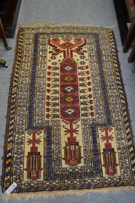 Lot 1679 - Afshar rug, South East Persia, the indigo field with two stepped medallions enclosed by narrow...