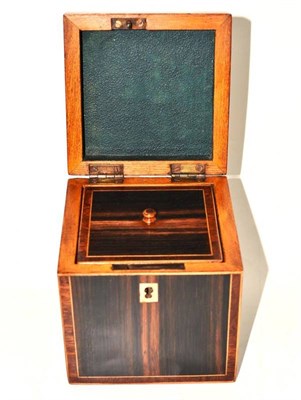 Lot 5 - A 19th century rosewood small tea caddy with cross banded borders