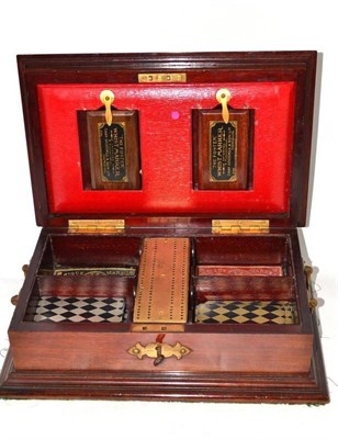 Lot 17 - An Edwardian mahogany and boxwood strung games compendium with key, maker: Goodall & Son Ltd,...