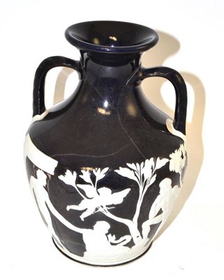 Lot 30 - A Wedgwood black jasper vase, late 19th century, applied with classical figures, the base with...