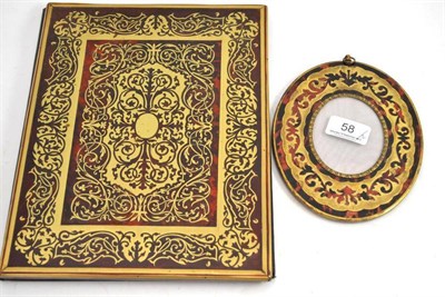 Lot 58 - A 19th century red tortoiseshell and brass inlaid boulle style ink blotter and an oval...