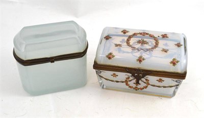 Lot 66 - A Bohemian metal mounted milch glass casket decorated with roses, 14cm and a similar...