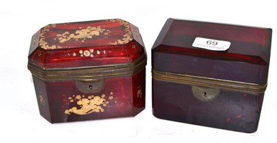 Lot 69 - A Bohemian metal mounted and enamelled ruby glass casket, 13.5cm and a similar undecorated...