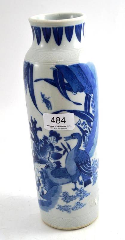 Lot 484 - A 19th century Chinese sleeve vase decorated with birds, insects and foliage, height 28cm