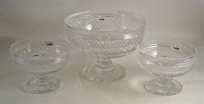 Lot 1 - Set of three Waterford cut glass footed bowls, one larger and two smaller
