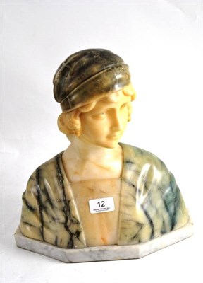 Lot 12 - An early 20th century Italian alabaster bust of a maiden, wearing a head scarf, signed Warrenbergh