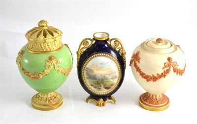 Lot 13 - Two Royal Worcester pot pourri vases both dated 1892 and stamped below 1332, and a Grainger &...