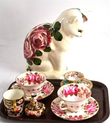 Lot 19 - A Plichta cat, a Royal Crown Derby coffee can, a Davenport ewer and three cups and saucers