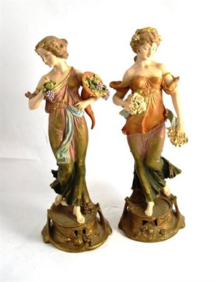 Lot 22 - Pair of Austrian porcelain figures of Art Nouveau maidens