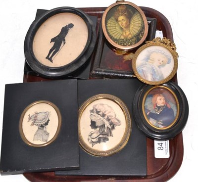 Lot 84 - Tray of assorted framed miniatures and silhouettes