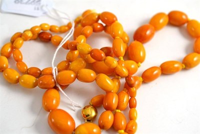 Lot 99 - Two amber bead necklaces, of polished barrel forms