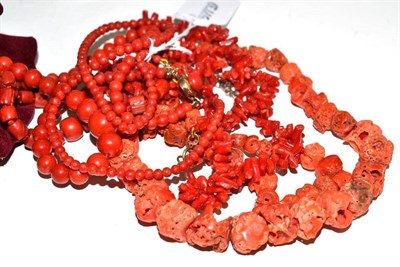 Lot 100 - Five coral necklaces