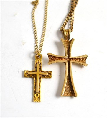 Lot 115 - A 9ct gold cross pendant on a curbed chain and another