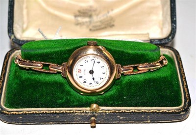 Lot 117 - A lady's 15ct gold wristwatch, 1913, lever movement, enamel dial with Arabic numerals signed Terry