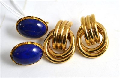 Lot 120 - A pair lapis lazuli earrings and another pair of earrings