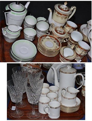 Lot 147 - Two trays including six crystal glasses, Crown Staffordshire Marion coffee set, 1920's coffee...