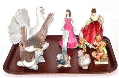 Lot 161 - Four Lladro bird pieces, three Goebel figures, Royal Doulton figure 'Fair Lady' and another ceramic
