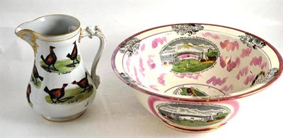 Lot 164 - A Sunderland lustre basin and a cock fighting jug