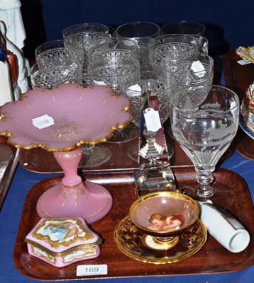 Lot 169 - A Vienna style cabinet cup and saucer, a German pip bowl, a snuff box and glassware