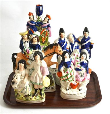 Lot 172 - Five Staffordshire pottery figure groups including 'Death of Nelson' and 'Returning Home'