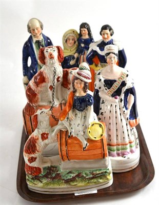 Lot 173 - Pair of Staffordshire figures of Victoria and Albert and three other groups