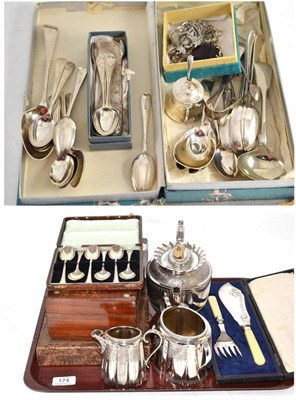 Lot 174 - A collection of 18th-20th century silver, silver plate, costume jewellery, a mirror, mosaic brooch