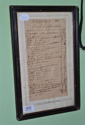 Lot 202 - Framed toll charges (Nappa Bar 1812)