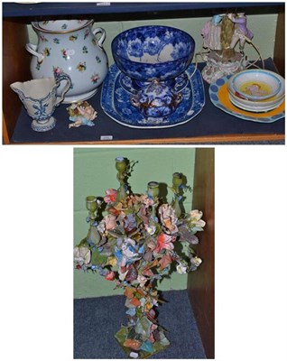 Lot 220 - A 19th century blue and white meat plate, floral decorated jar and cover, Continental papier maché