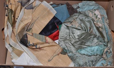 Lot 230 - Quantity of textiles and a framed panel