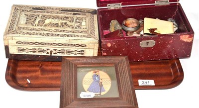 Lot 241 - Indian bone box, Indian miniature and a box of miscellaneous