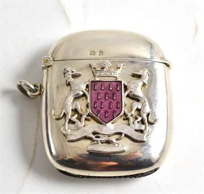 Lot 259 - A silver and enamel vesta with armorial