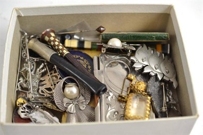 Lot 271 - Assorted stick pins, marcasite set and other jewellery, three cheroot holders, ivory mounted...