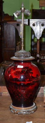 Lot 347 - A Royal Doulton flambe vase mounted as a lamp