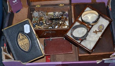 Lot 348 - Box of watches, bangle, costume jewellery, medals, etc