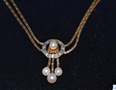 Lot 377 - A cultured pearl and paste set necklace