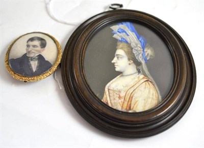 Lot 378 - A miniature watercolour of a lady initialled 'BL', within a fruitwood frame, and a miniature of...