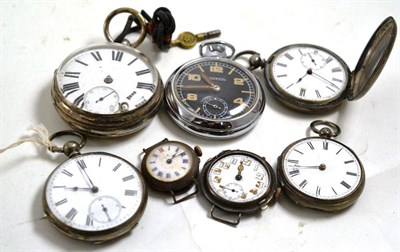 Lot 1 - Silver pocket watch, three others and other watches (a.f.)